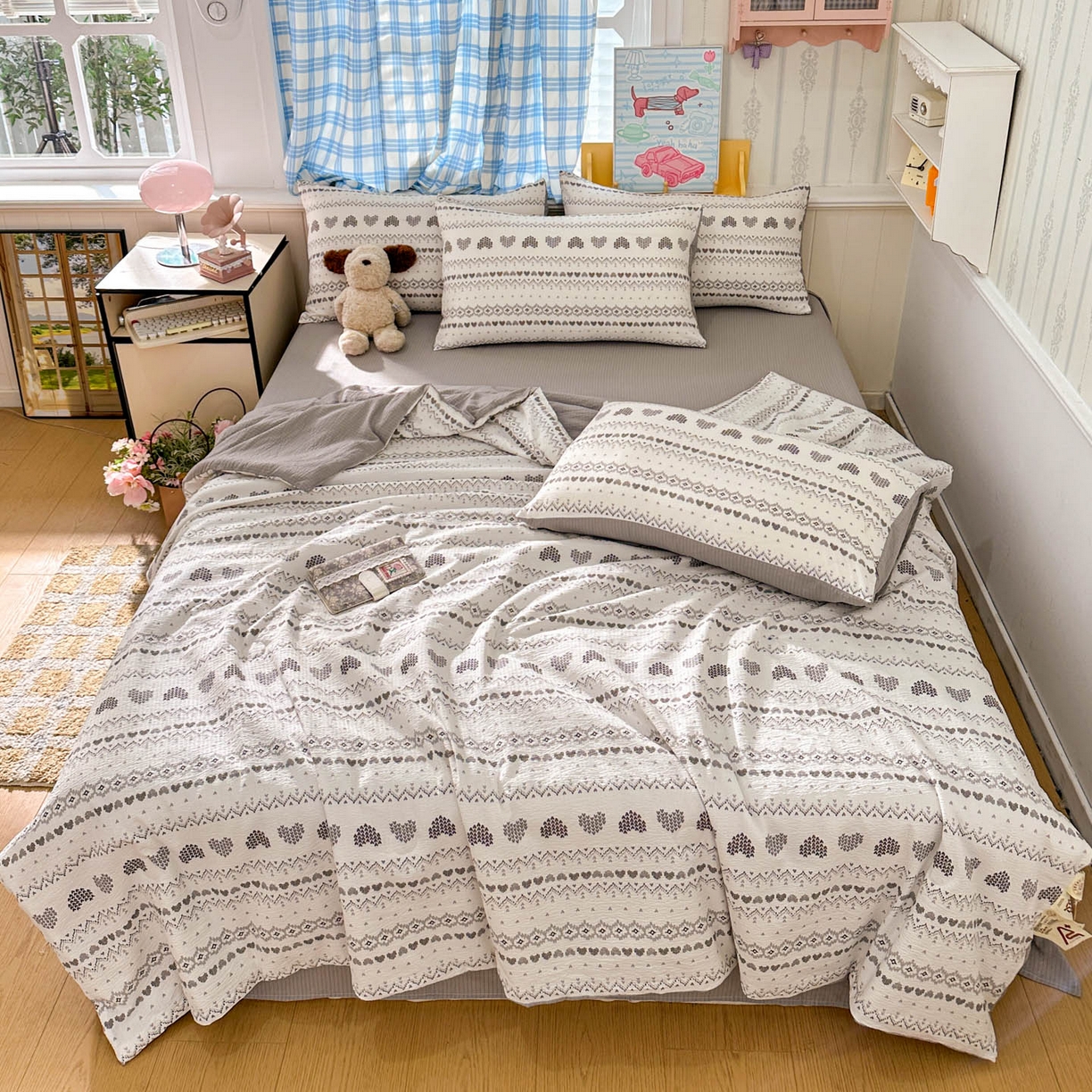 91家纺网 家纺一手货源 找家纺 N先生+V 13814689556 发大图/买家秀 2026春夏新款A类泡芙双层纱夏被系列夏凉被空调被 小确幸（夏被）