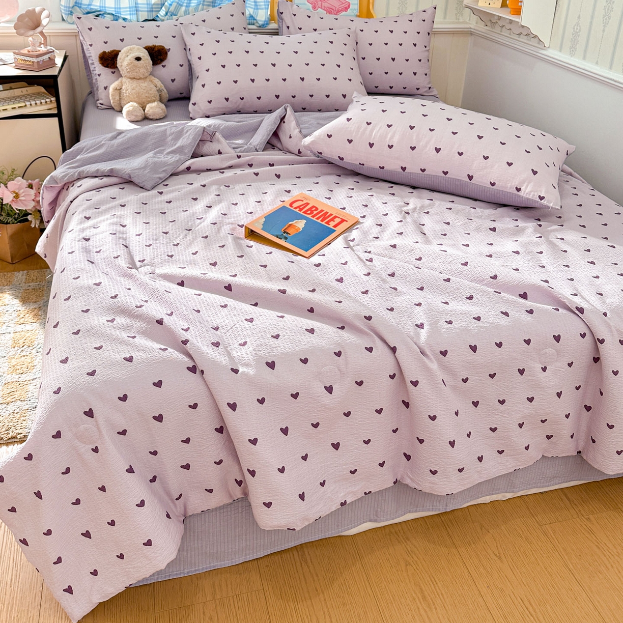 91家纺网 家纺一手货源 找家纺 N先生+V 13814689556 发大图/买家秀 2026春夏新款A类泡芙双层纱夏被系列夏凉被空调被 紫色心情（夏被）