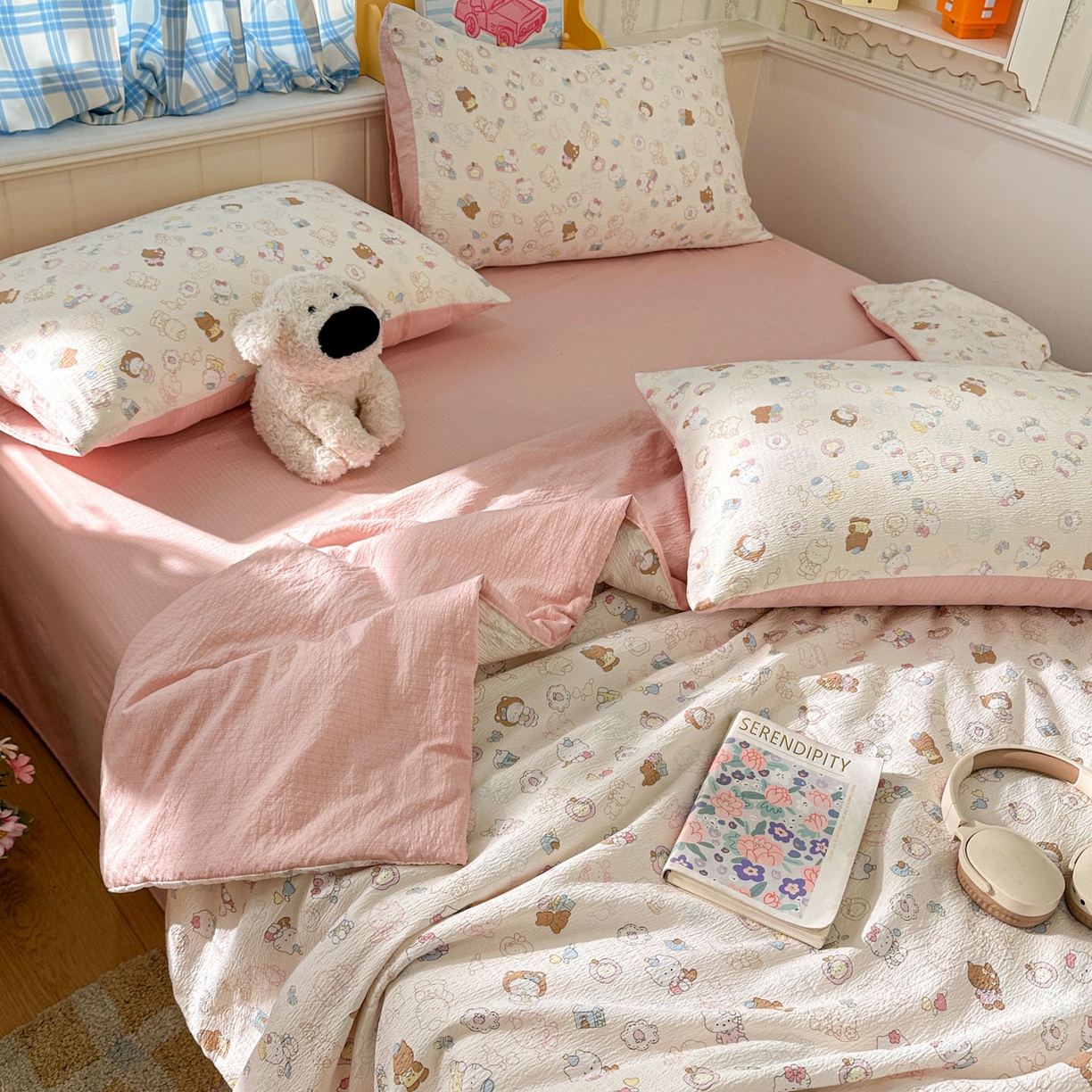 91家纺网 家纺一手货源 找家纺 N先生+V 13814689556 发大图/买家秀 2026春夏新款A类泡芙双层纱夏被系列夏凉被空调被 欢乐猫咪（夏被）