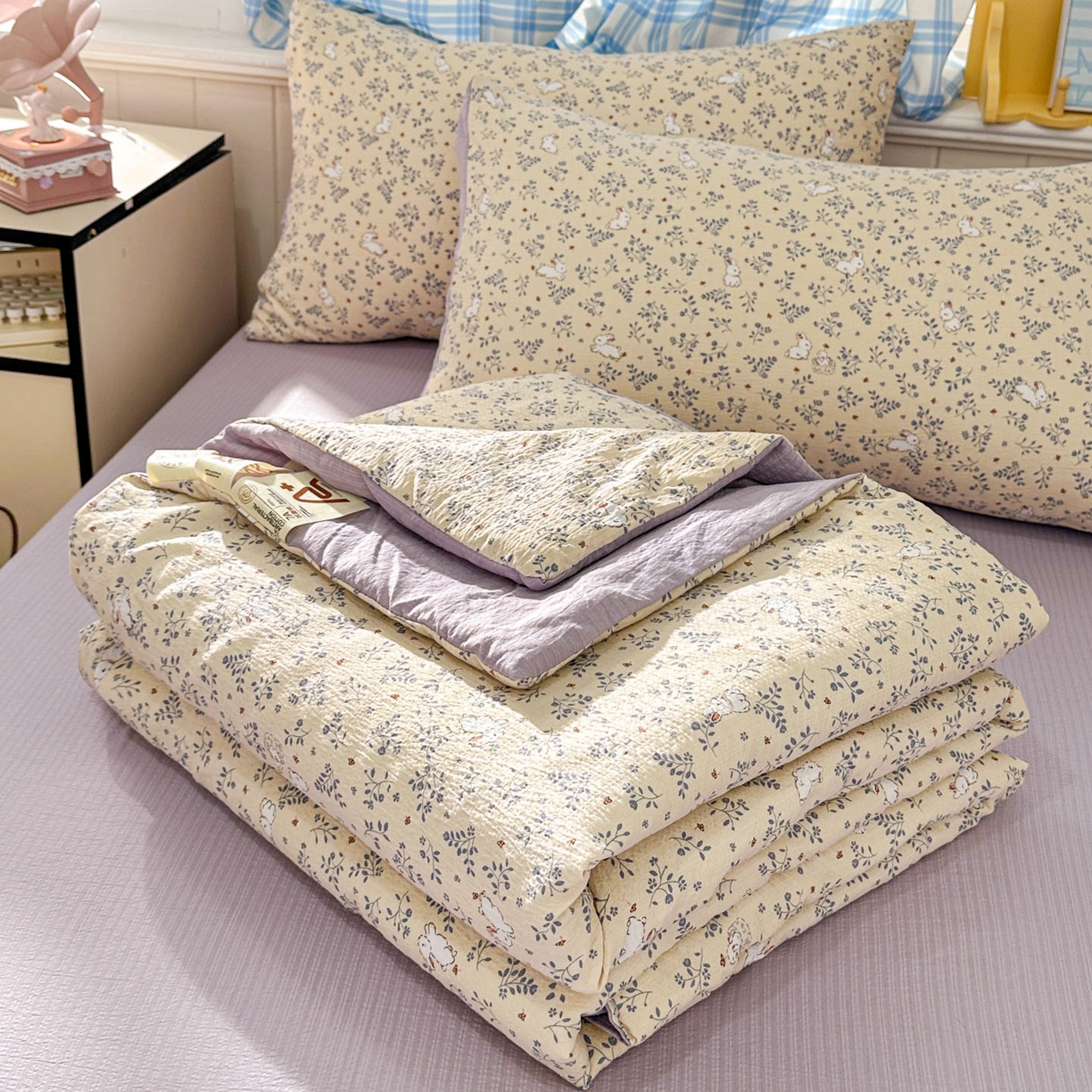 N先生+V 13814689556 发大图/买家秀 2026春夏新款A类泡芙双层纱夏被系列夏凉被空调被 花园兔（夏被）