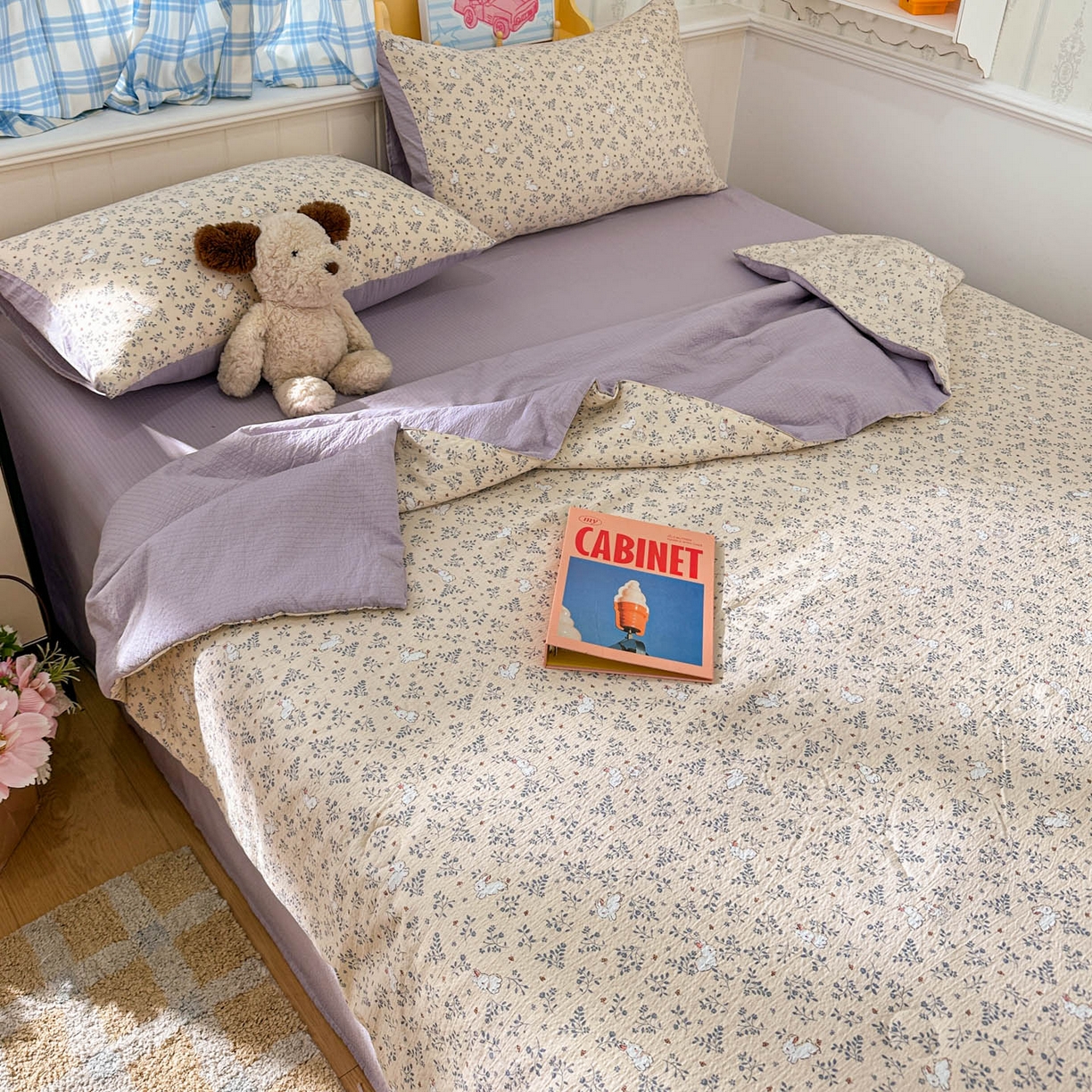 91家纺网 家纺一手货源 找家纺 N先生+V 13814689556 发大图/买家秀 2026春夏新款A类泡芙双层纱夏被系列夏凉被空调被 花园兔（夏被）