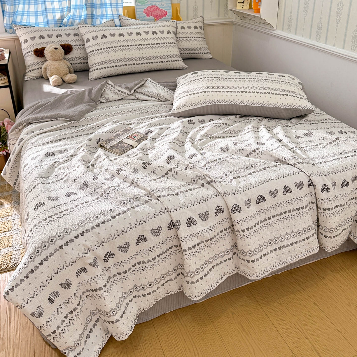 91家纺网 家纺一手货源 找家纺 N先生+V 13814689556 发大图/买家秀 2026春夏新款A类泡芙双层纱夏被系列夏凉被空调被 小确幸（夏被）