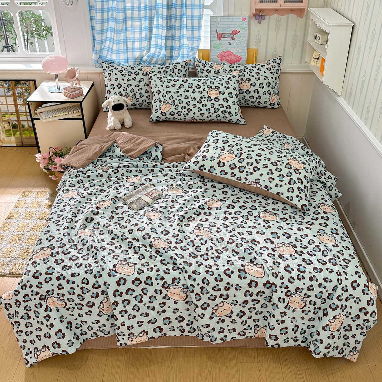 91家纺网 家纺一手货源 找家纺 N先生+V 13814689556 发大图/买家秀 2026春夏新款A类泡芙双层纱夏被系列夏凉被空调被 豹纹猫咪(夏被）