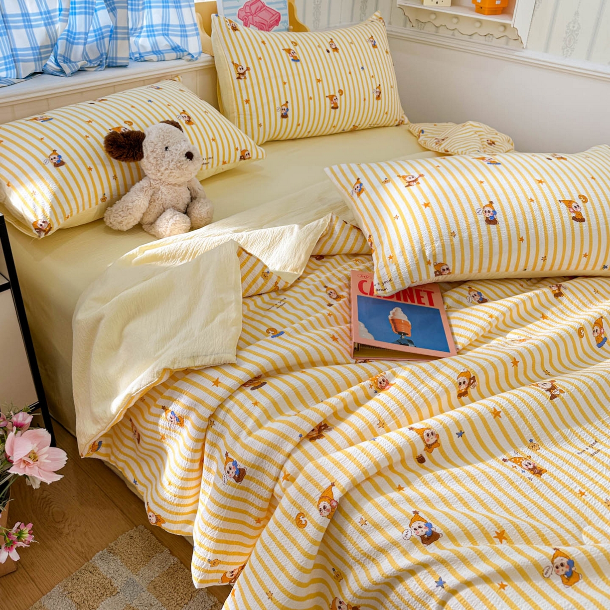 91家纺网 家纺一手货源 找家纺 N先生+V 13814689556 发大图/买家秀 2026春夏新款A类泡芙双层纱夏被系列夏凉被空调被 可爱萌星（夏被）