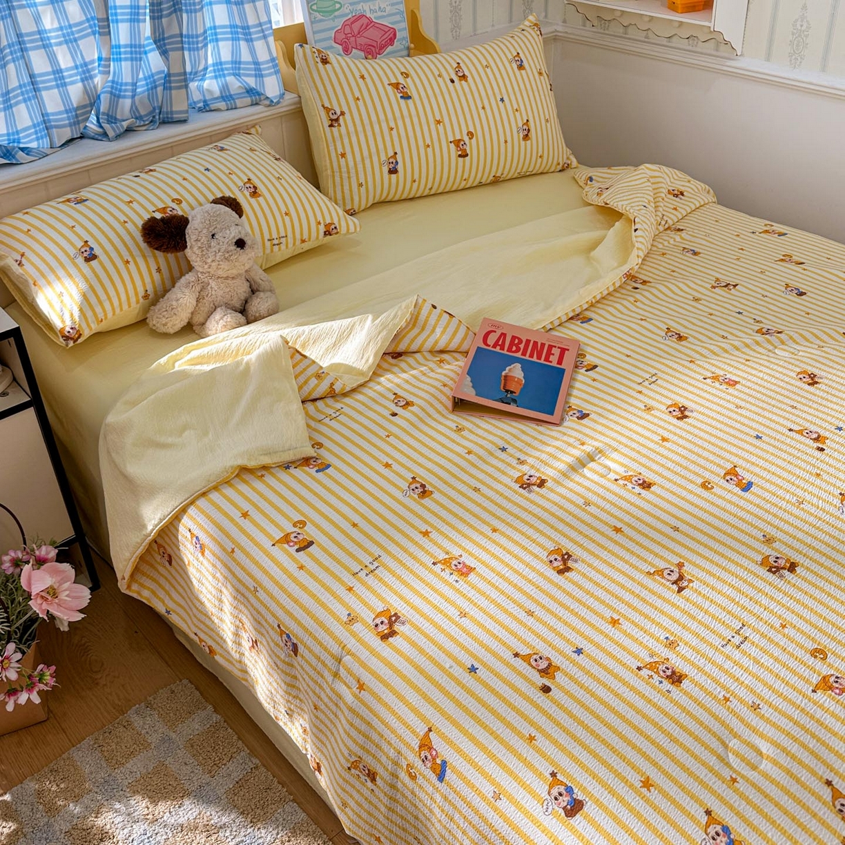 91家纺网 家纺一手货源 找家纺 N先生+V 13814689556 发大图/买家秀 2026春夏新款A类泡芙双层纱夏被系列夏凉被空调被 可爱萌星（夏被）