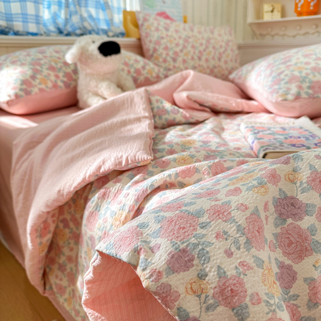 91家纺网 家纺一手货源 找家纺 N先生+V 13814689556 发大图/买家秀 2026春夏新款A类泡芙双层纱夏被系列夏凉被空调被 春风里(夏被）