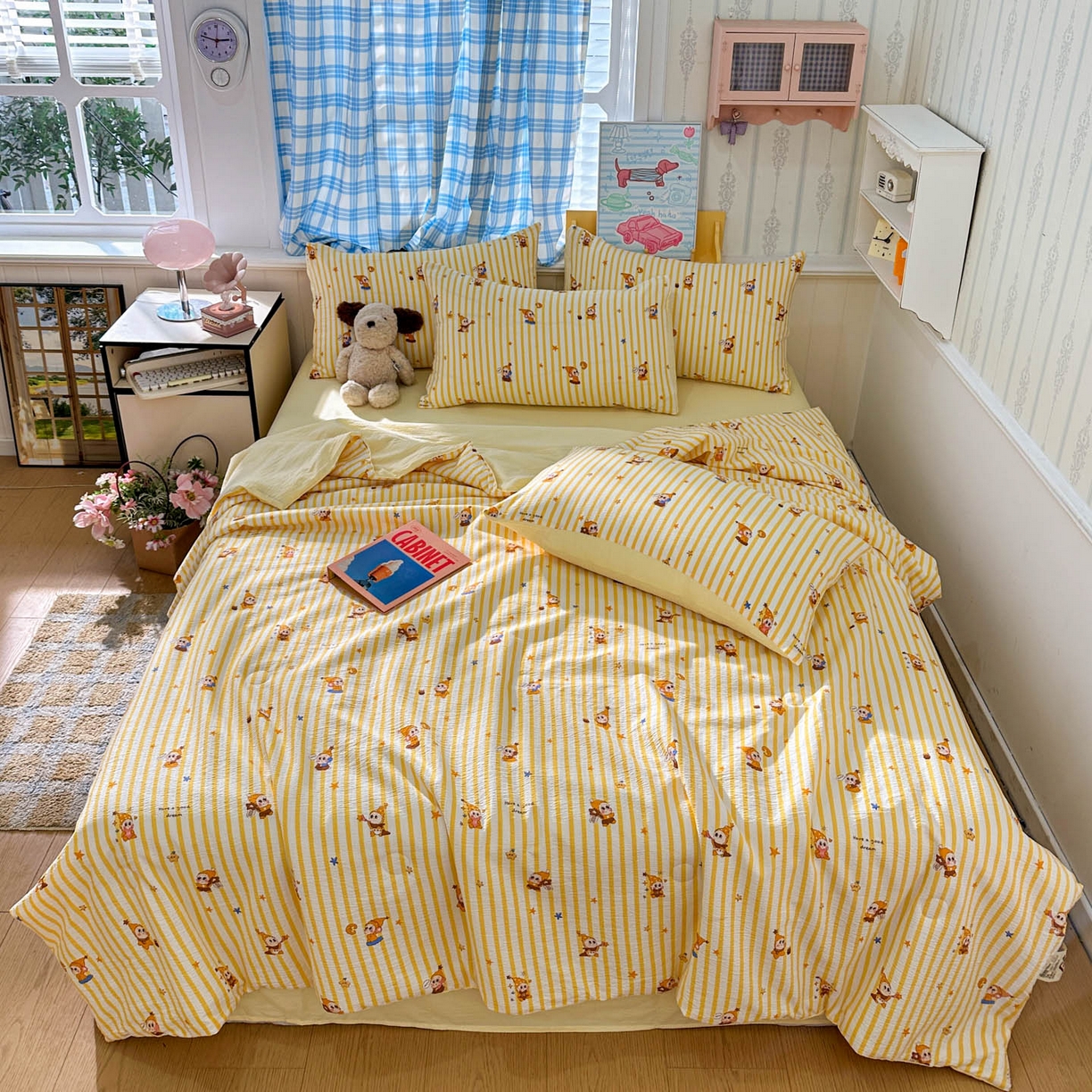 91家纺网 家纺一手货源 找家纺 N先生+V 13814689556 发大图/买家秀 2026春夏新款A类泡芙双层纱夏被系列夏凉被空调被 可爱萌星（夏被）