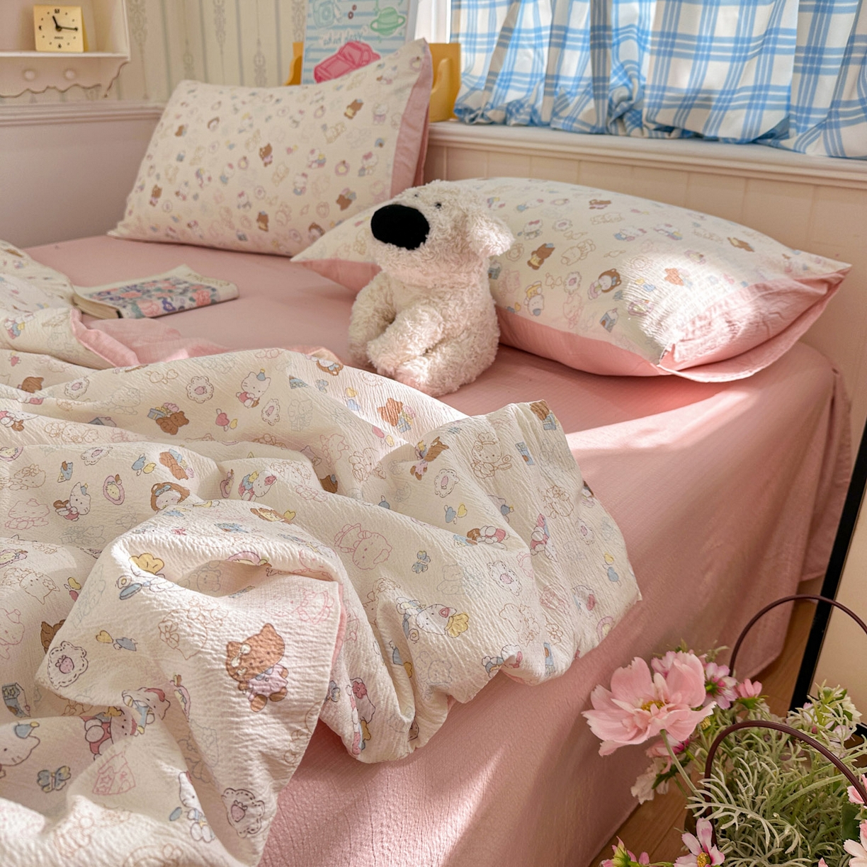 91家纺网 家纺一手货源 找家纺 N先生+V 13814689556 发大图/买家秀 2026春夏新款A类泡芙双层纱夏被系列夏凉被空调被 欢乐猫咪（夏被）