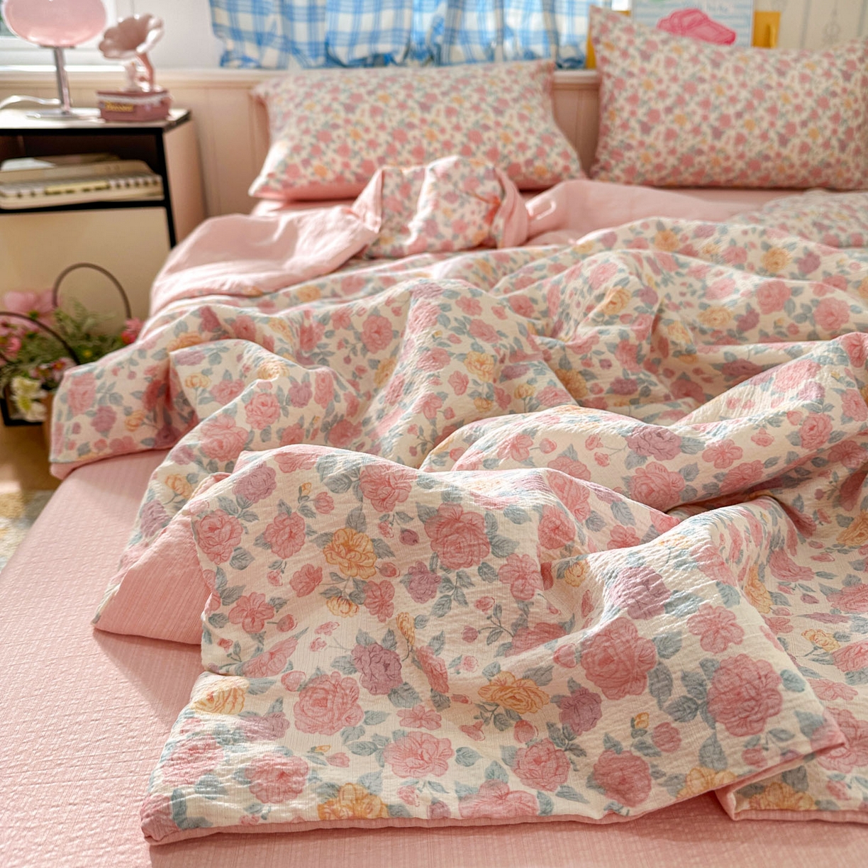 91家纺网 家纺一手货源 找家纺 N先生+V 13814689556 发大图/买家秀 2026春夏新款A类泡芙双层纱夏被系列夏凉被空调被 春风里(夏被）