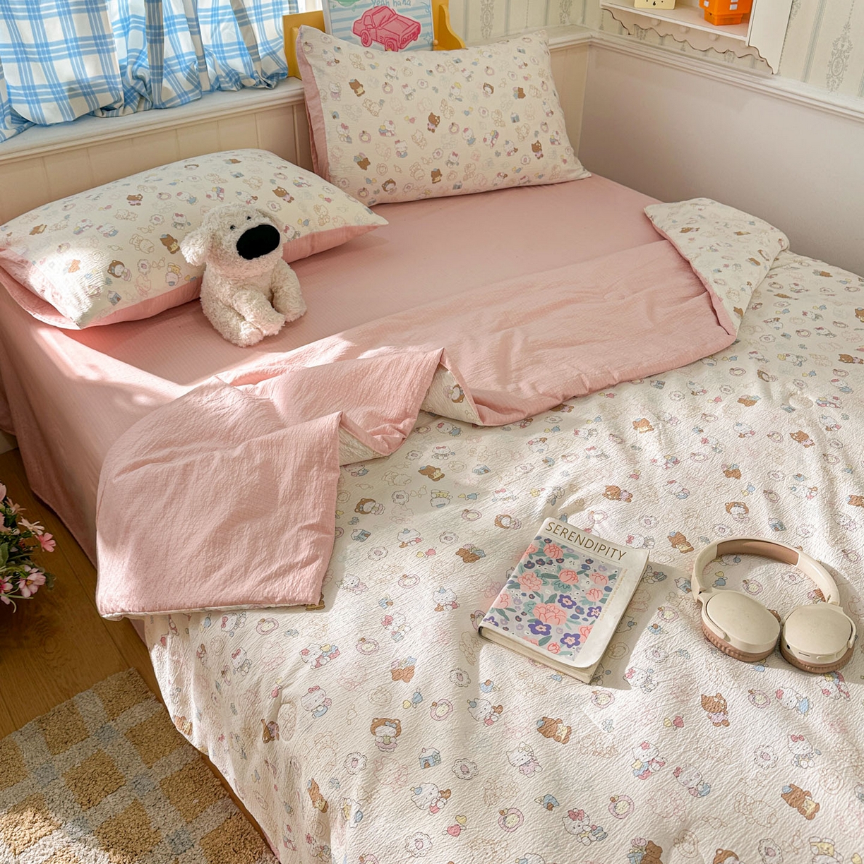 91家纺网 家纺一手货源 找家纺 N先生+V 13814689556 发大图/买家秀 2026春夏新款A类泡芙双层纱夏被系列夏凉被空调被 欢乐猫咪（夏被）