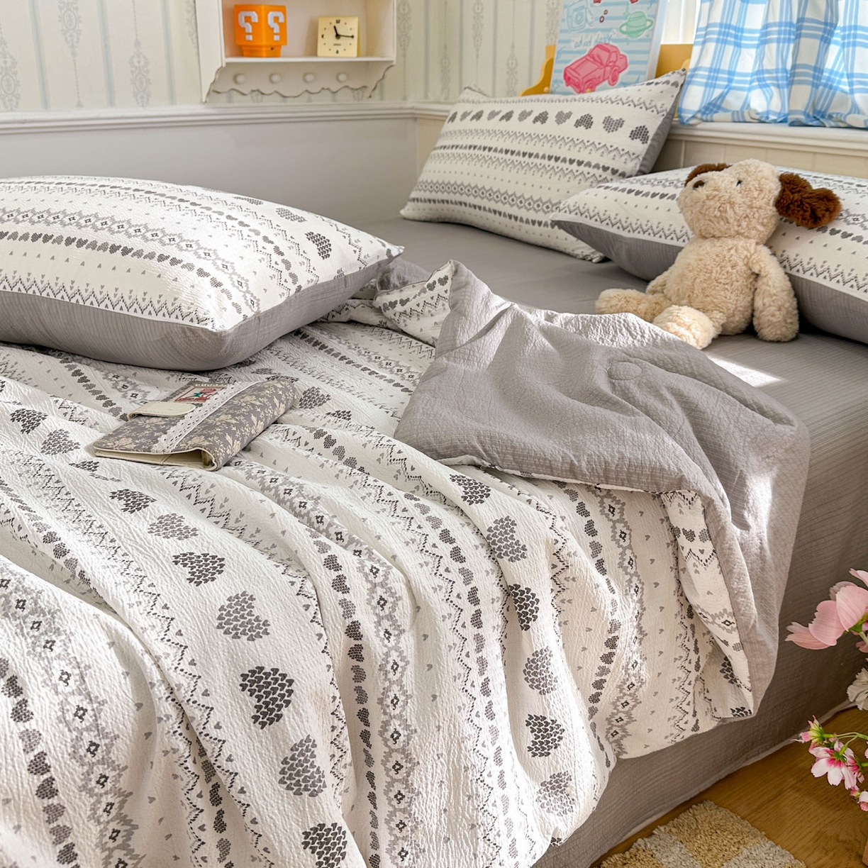 91家纺网 家纺一手货源 找家纺 N先生+V 13814689556 发大图/买家秀 2026春夏新款A类泡芙双层纱夏被系列夏凉被空调被 小确幸（夏被）