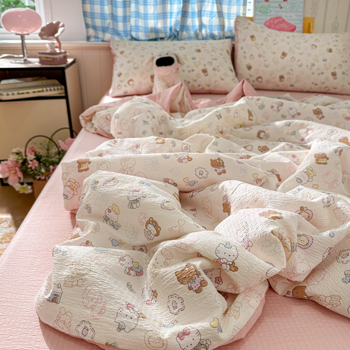 91家纺网 家纺一手货源 找家纺 N先生+V 13814689556 发大图/买家秀 2026春夏新款A类泡芙双层纱夏被系列夏凉被空调被 欢乐猫咪（夏被）