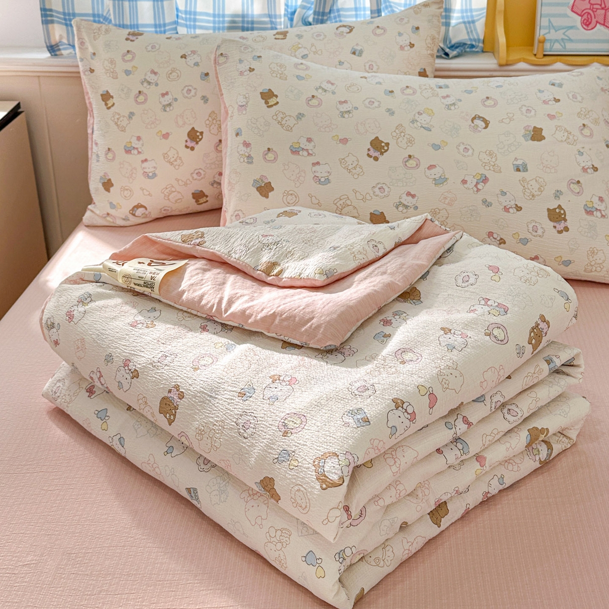 N先生+V 13814689556 发大图/买家秀 2026春夏新款A类泡芙双层纱夏被系列夏凉被空调被 欢乐猫咪（夏被）