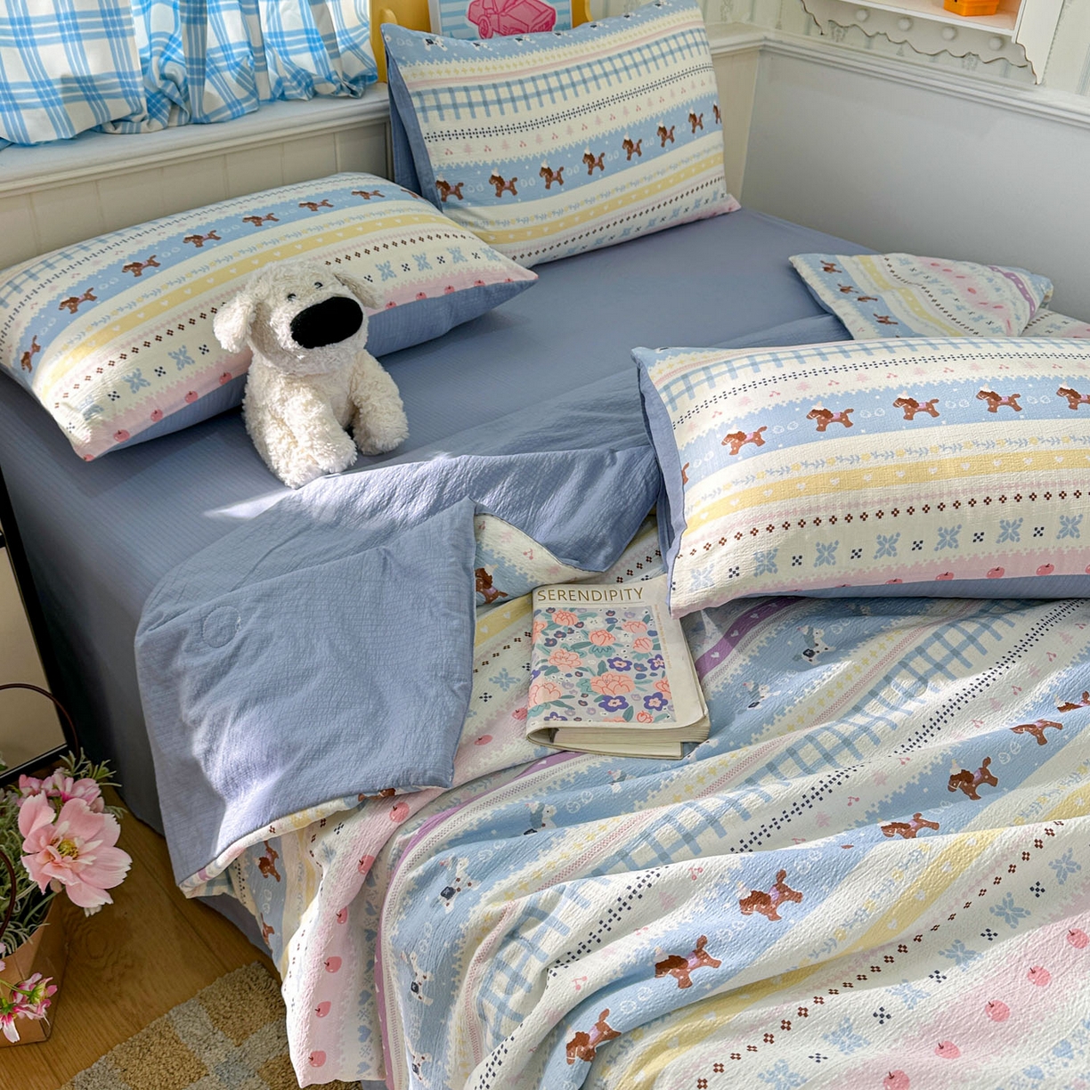 91家纺网 家纺一手货源 找家纺 N先生+V 13814689556 发大图/买家秀 2026春夏新款A类泡芙双层纱夏被系列夏凉被空调被 旋转木马（夏被）