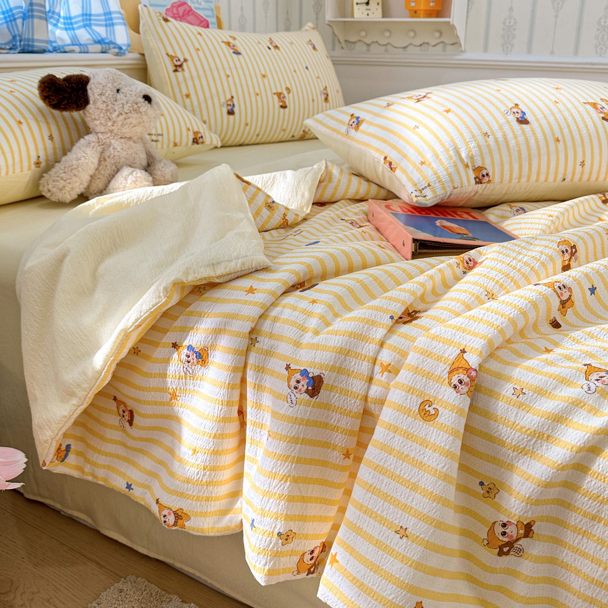 91家纺网 家纺一手货源 找家纺 N先生+V 13814689556 发大图/买家秀 2026春夏新款A类泡芙双层纱夏被系列夏凉被空调被 可爱萌星（夏被）