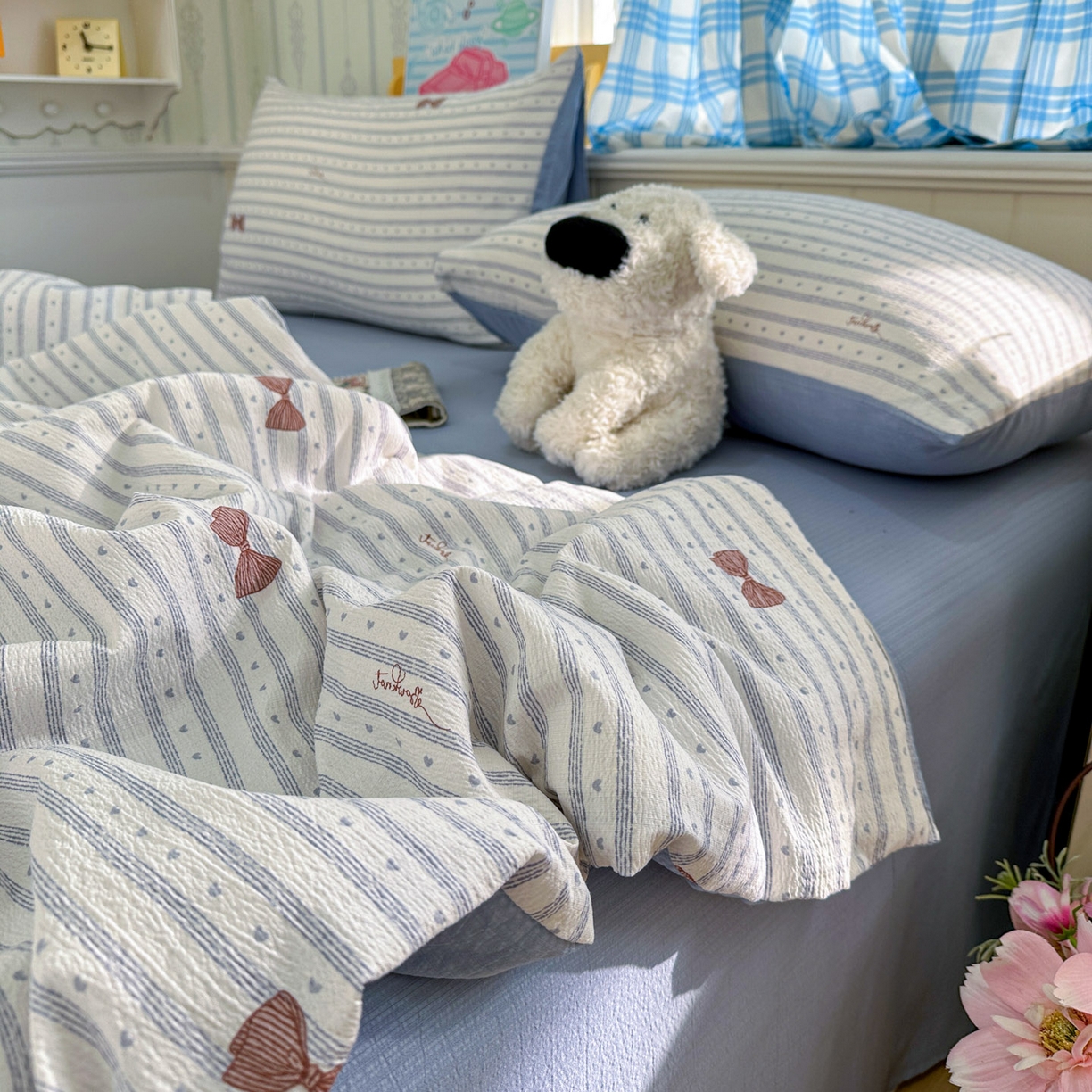 91家纺网 家纺一手货源 找家纺 N先生+V 13814689556 发大图/买家秀 2026春夏新款A类泡芙双层纱夏被系列夏凉被空调被 可颂（夏被）