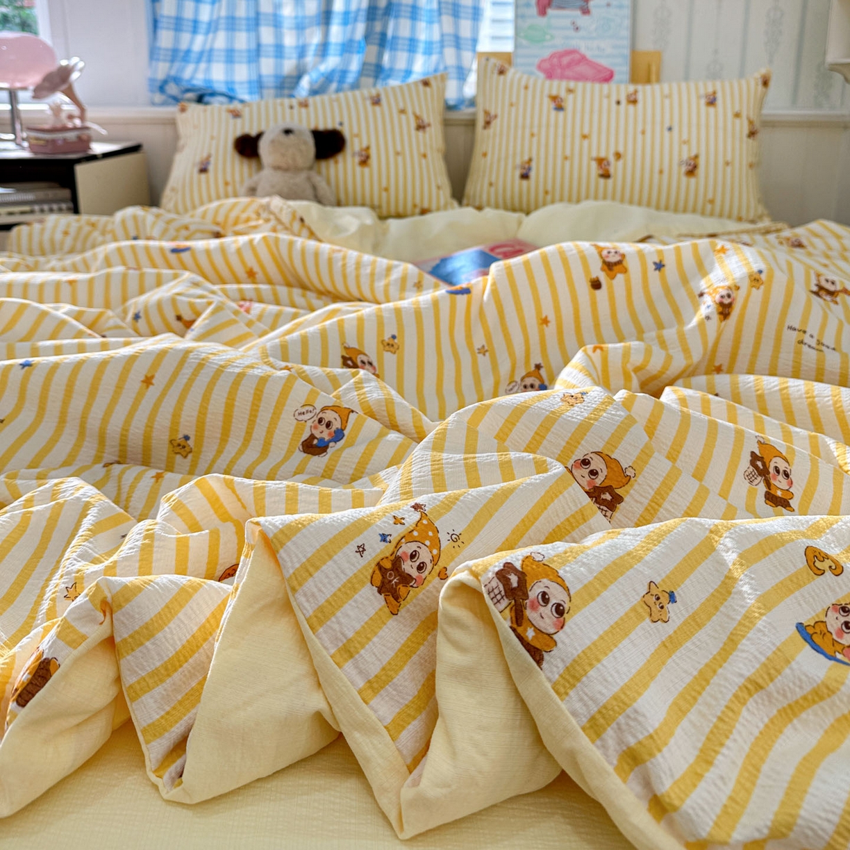 91家纺网 家纺一手货源 找家纺 N先生+V 13814689556 发大图/买家秀 2026春夏新款A类泡芙双层纱夏被系列夏凉被空调被 可爱萌星（夏被）