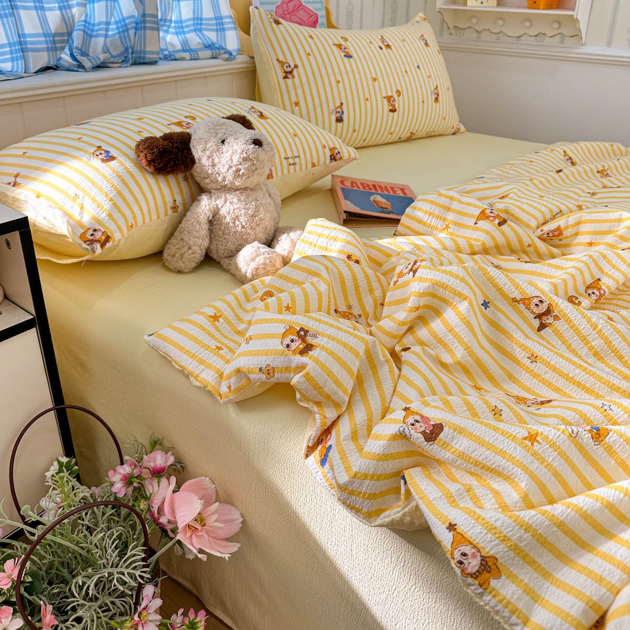 91家纺网 家纺一手货源 找家纺 N先生+V 13814689556 发大图/买家秀 2026春夏新款A类泡芙双层纱夏被系列夏凉被空调被 可爱萌星（夏被）