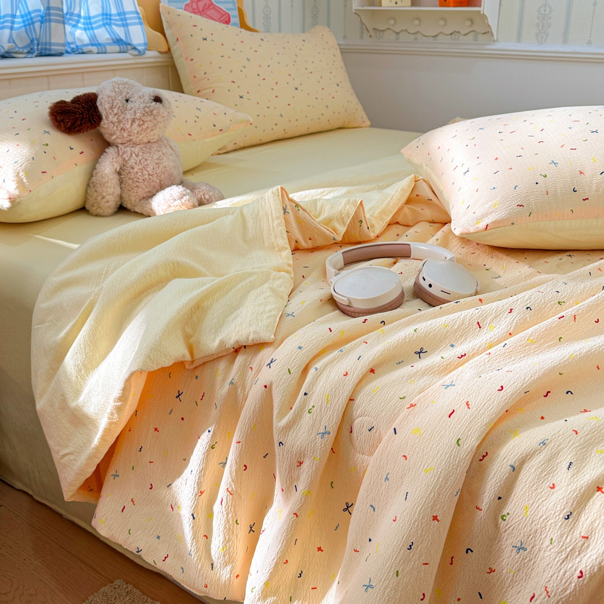 91家纺网 家纺一手货源 找家纺 N先生+V 13814689556 发大图/买家秀 2026春夏新款A类泡芙双层纱夏被系列夏凉被空调被 冰激凌（夏被）