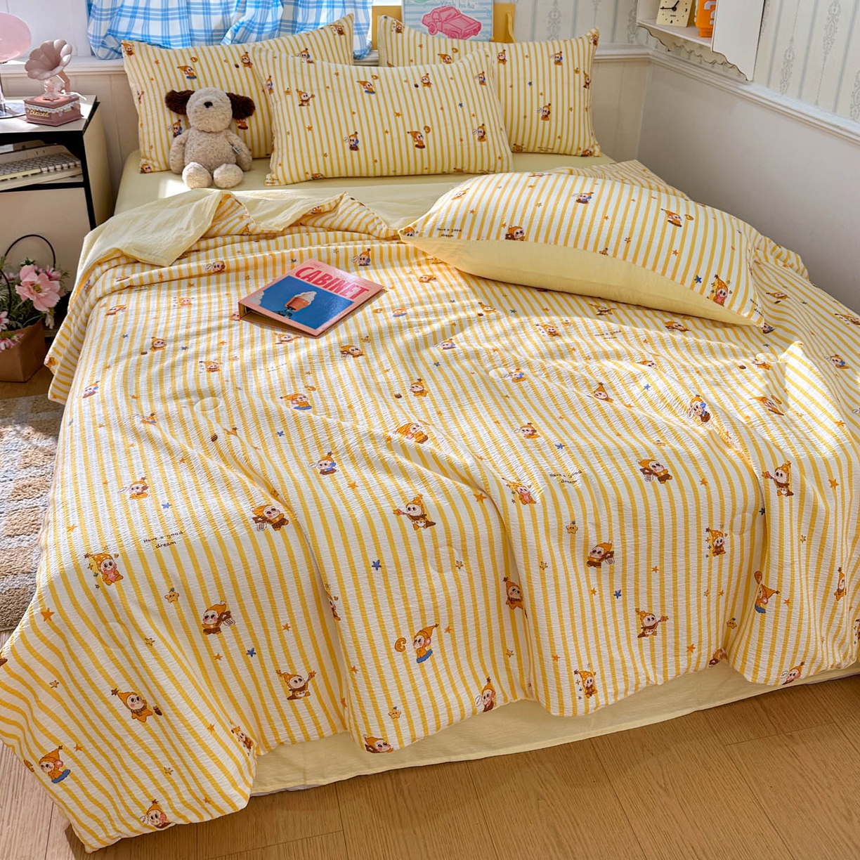 91家纺网 家纺一手货源 找家纺 N先生+V 13814689556 发大图/买家秀 2026春夏新款A类泡芙双层纱夏被系列夏凉被空调被 可爱萌星（夏被）