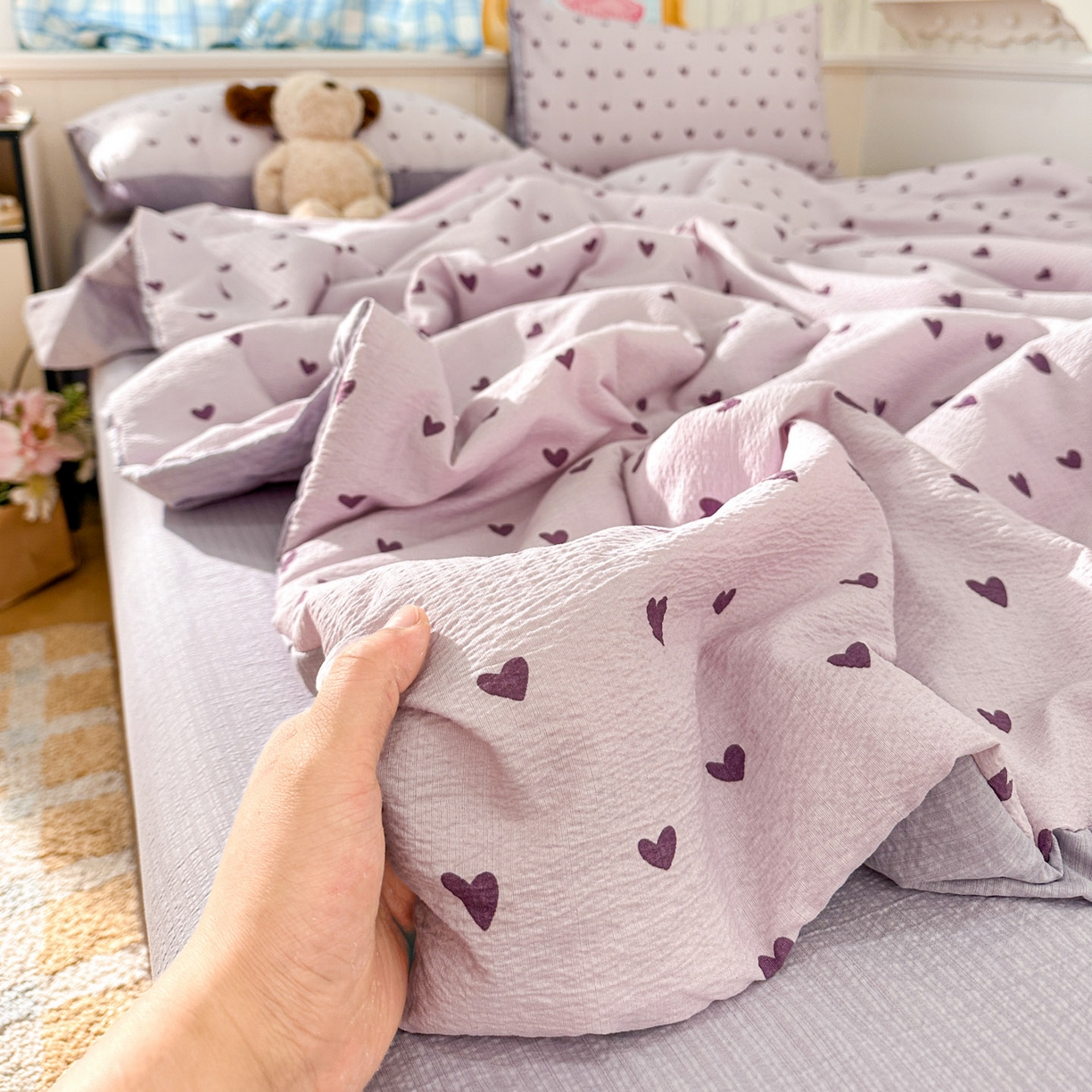 91家纺网 家纺一手货源 找家纺 N先生+V 13814689556 发大图/买家秀 2026春夏新款A类泡芙双层纱夏被系列夏凉被空调被 紫色心情（夏被）