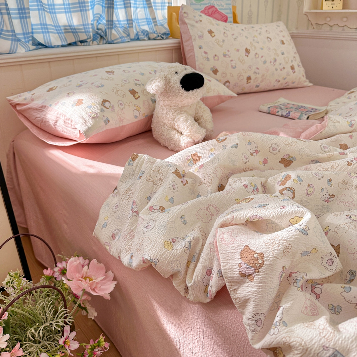 91家纺网 家纺一手货源 找家纺 N先生+V 13814689556 发大图/买家秀 2026春夏新款A类泡芙双层纱夏被系列夏凉被空调被 欢乐猫咪（夏被）