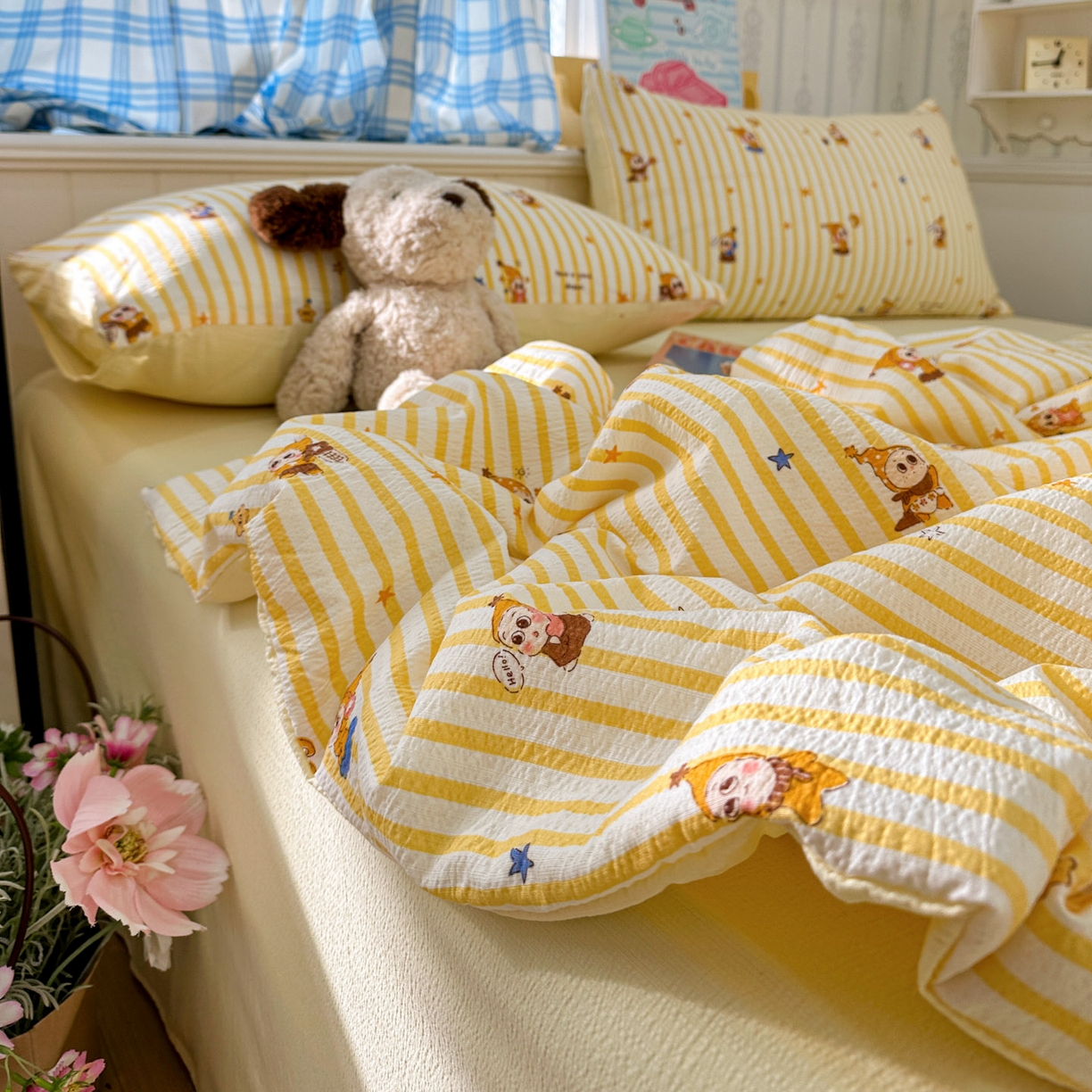 91家纺网 家纺一手货源 找家纺 N先生+V 13814689556 发大图/买家秀 2026春夏新款A类泡芙双层纱夏被系列夏凉被空调被 可爱萌星（夏被）