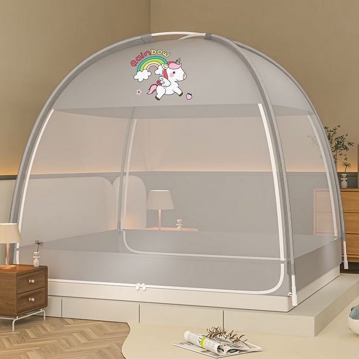 冉美家纺 2026新款U门蒙古包卡通印花蚊帐 彩虹马-灰