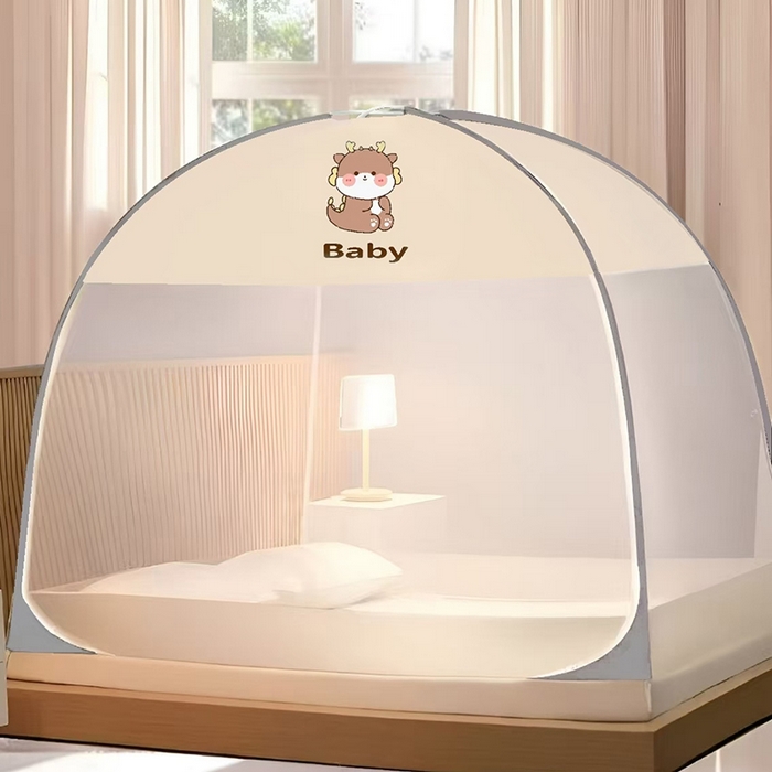 冉美家纺 2026新款U门蒙古包卡通印花蚊帐 小恐龙-米黄