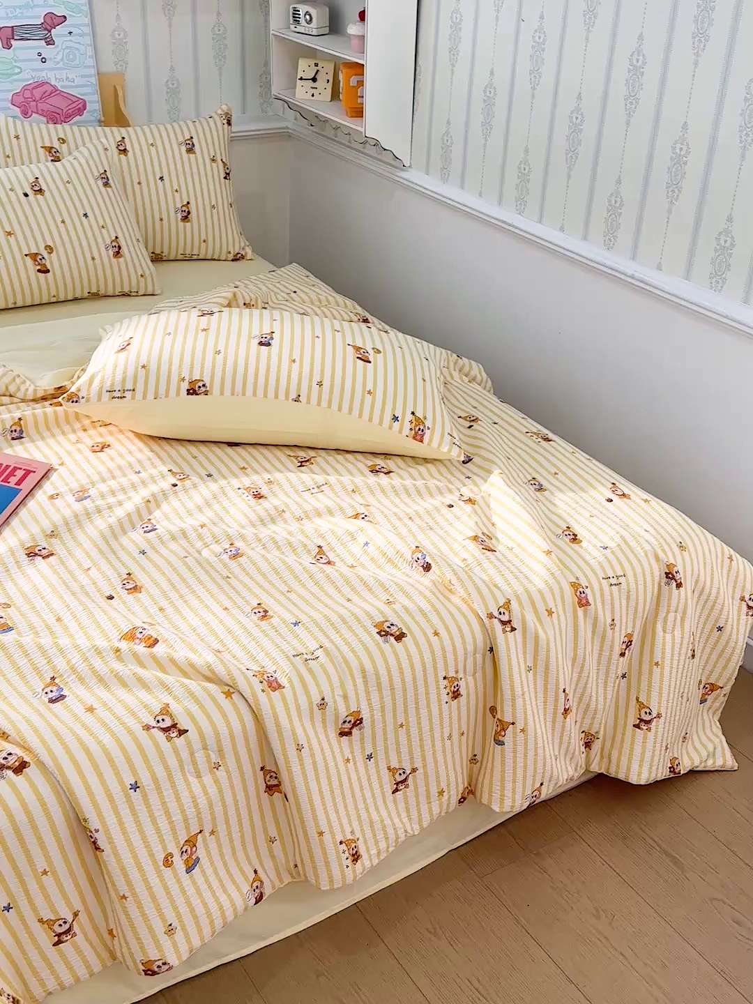 91家纺网 家纺一手货源 找家纺 N先生+V 13814689556 发大图/买家秀 2026春夏新款A类泡芙双层纱夏被系列夏凉被空调被 可爱萌星（夏被）