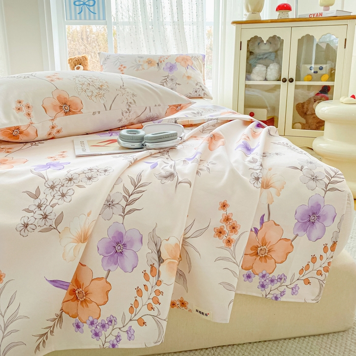 91家纺网 家纺一手货源 找家纺 棉乐町家居 2026春夏新款100%全棉纯棉老粗布床单凉席席子 洛神花间