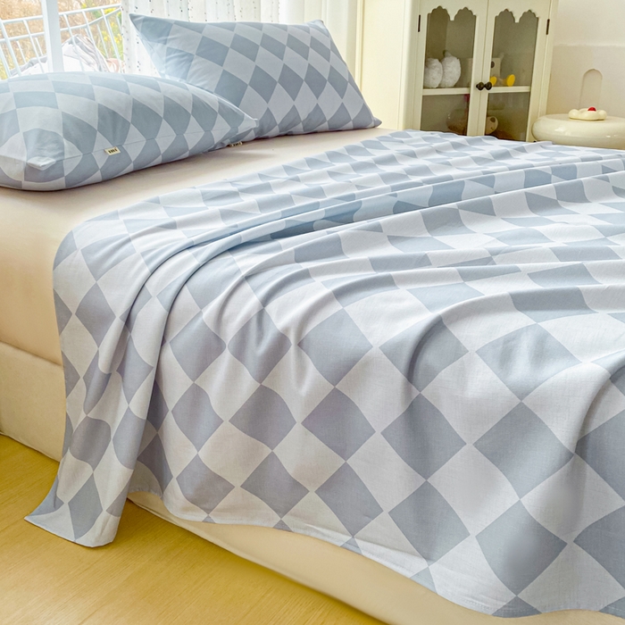 91家纺网 家纺一手货源 找家纺 棉乐町家居 2026春夏新款100%全棉纯棉老粗布床单凉席席子 浅菱