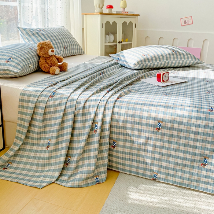 91家纺网 家纺一手货源 找家纺 棉乐町家居 2026春夏新款100%全棉纯棉老粗布床单凉席席子 小萌狗