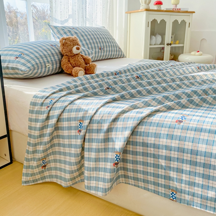 91家纺网 家纺一手货源 找家纺 棉乐町家居 2026春夏新款100%全棉纯棉老粗布床单凉席席子 小萌狗