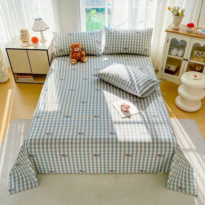 91家纺网 家纺一手货源 找家纺 棉乐町家居 2026春夏新款100%全棉纯棉老粗布床单凉席席子 小萌狗