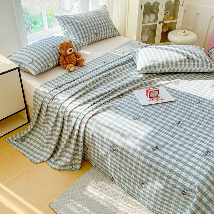 91家纺网 家纺一手货源 找家纺 棉乐町家居 2026春夏新款100%全棉纯棉老粗布床单凉席席子 小萌狗