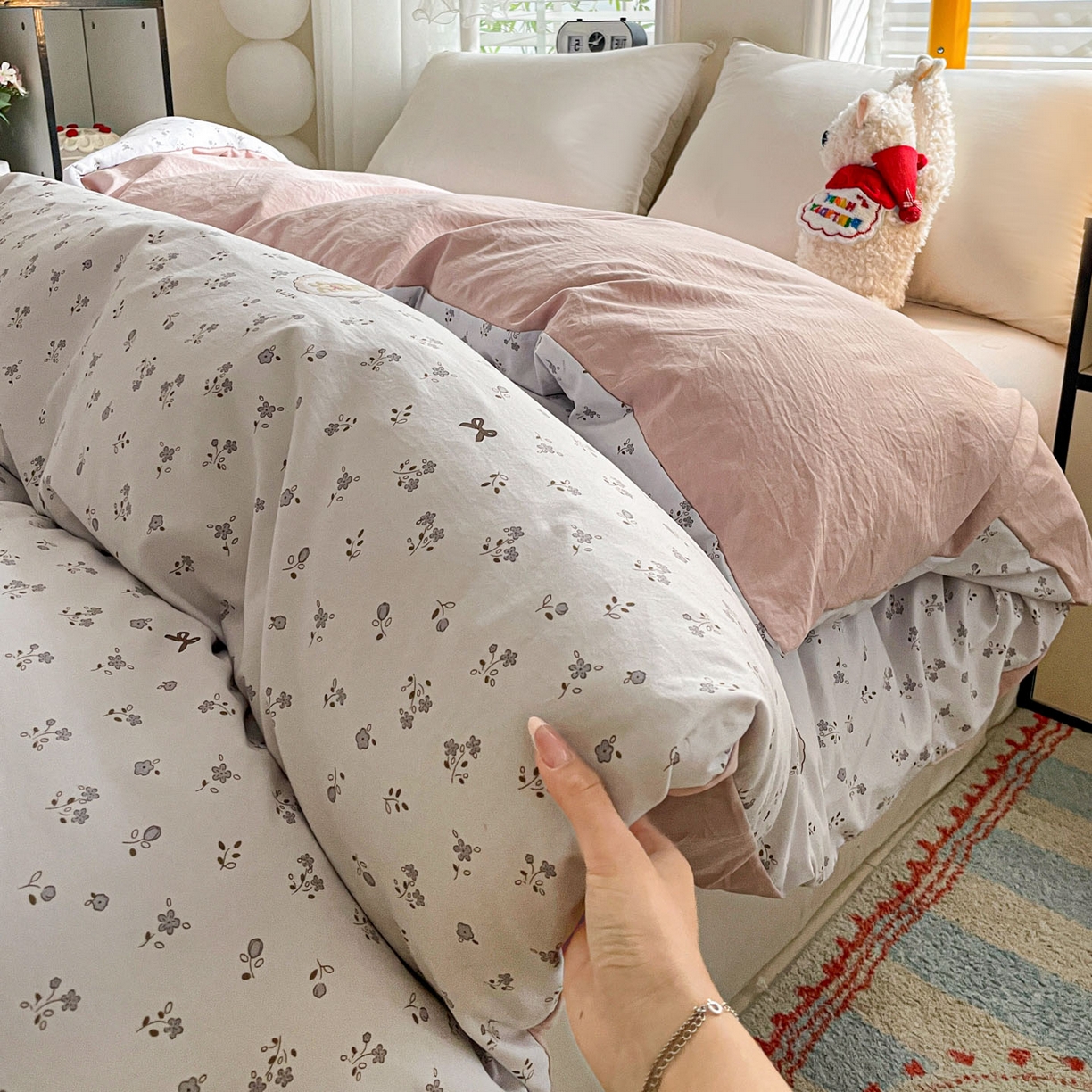 纽缦家纺 2026新款A类105g仿棉四件套古法水洗棉单被套 恋空灰