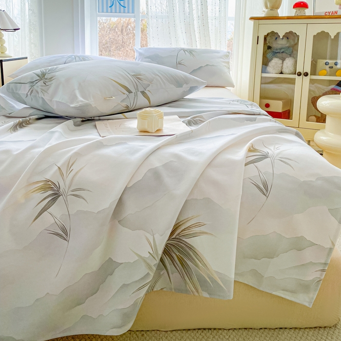 91家纺网 家纺一手货源 找家纺 棉乐町家居 2026春夏新款100%全棉纯棉老粗布床单凉席席子 竹影