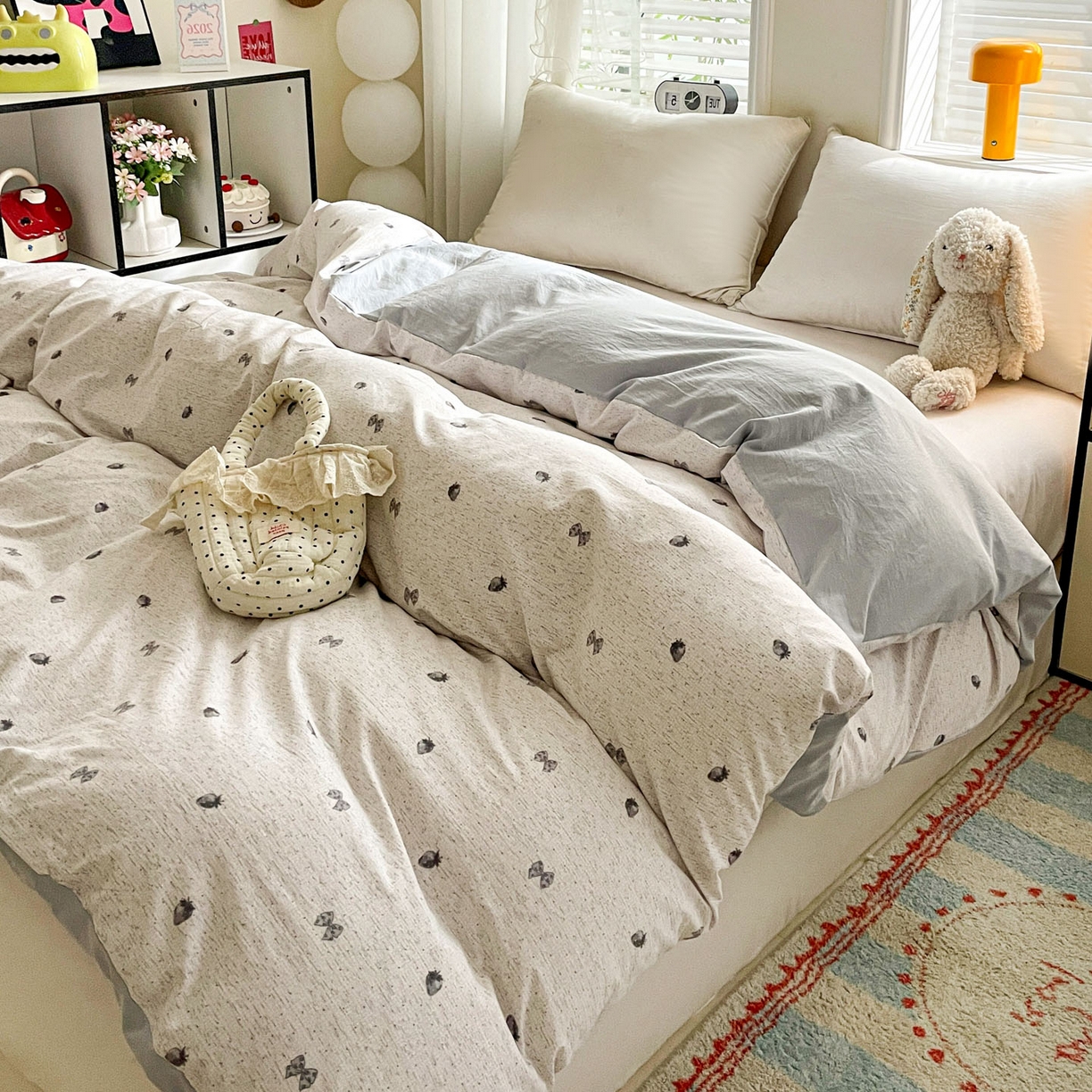 91家纺网 家纺一手货源 找家纺 纽缦家纺 2026新款A类105g仿棉四件套古法水洗棉单被套 初春灰