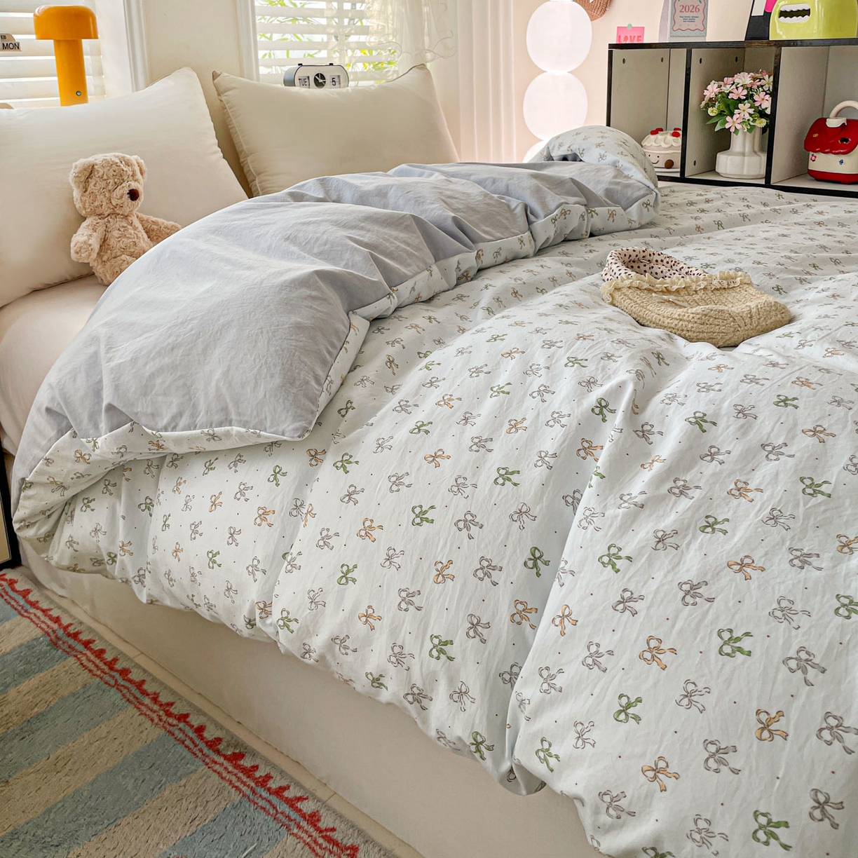 91家纺网 家纺一手货源 找家纺 纽缦家纺 2026新款A类105g仿棉四件套古法水洗棉单被套 铃兰-兰