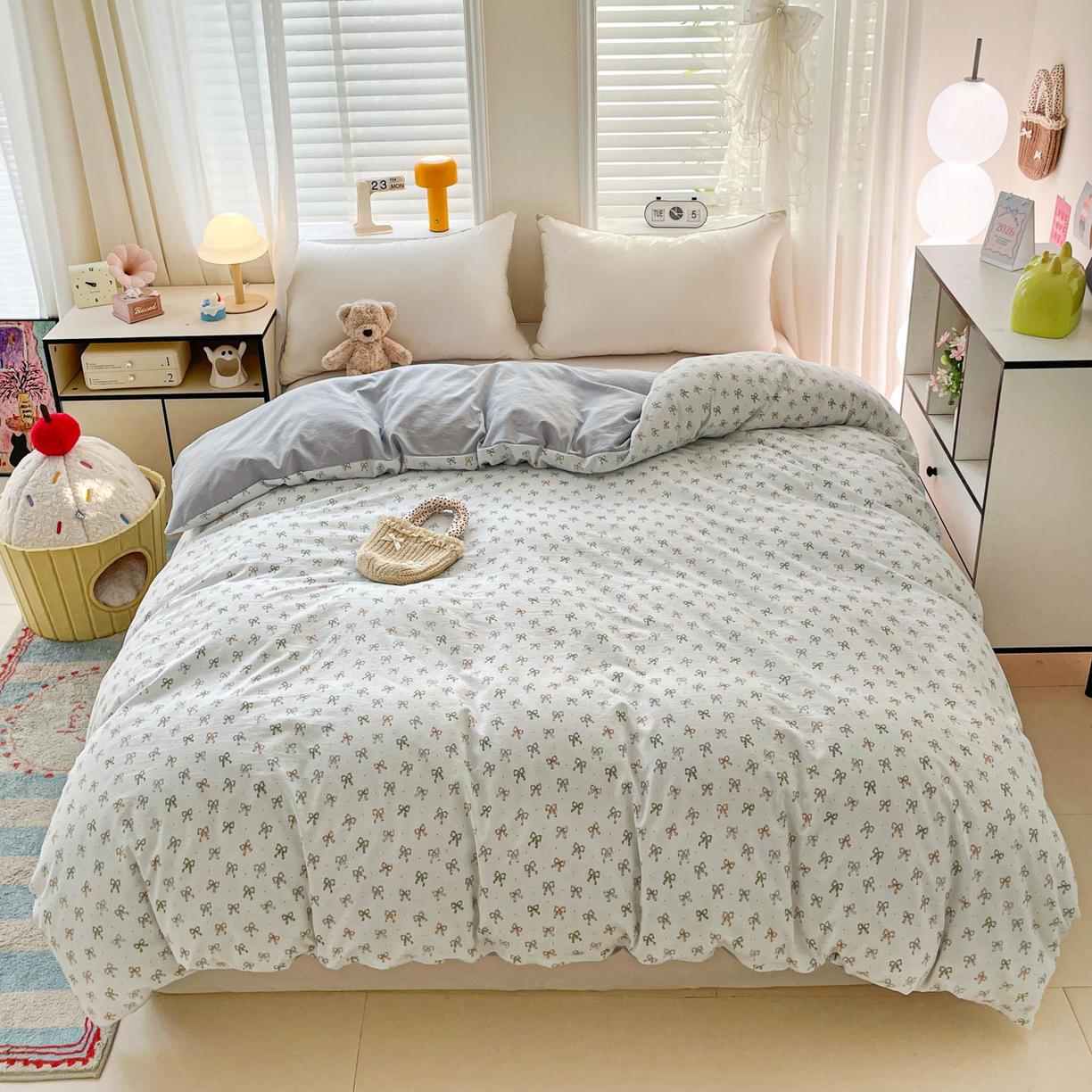 91家纺网 家纺一手货源 找家纺 纽缦家纺 2026新款A类105g仿棉四件套古法水洗棉单被套 铃兰-兰