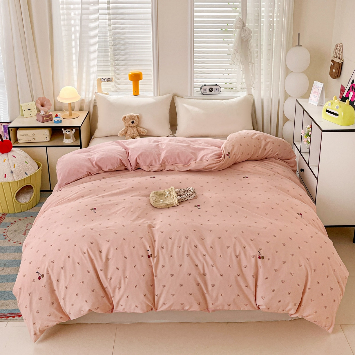 91家纺网 家纺一手货源 找家纺 纽缦家纺 2026新款A类105g仿棉四件套古法水洗棉单被套 梦樱粉