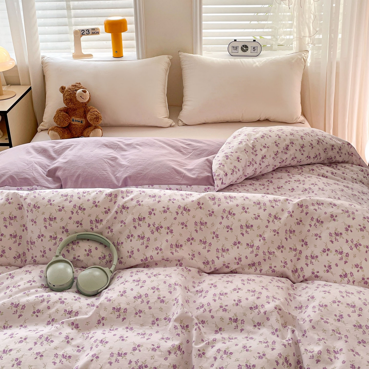 91家纺网 家纺一手货源 找家纺 纽缦家纺 2026新款A类105g仿棉四件套古法水洗棉单被套 波影紫