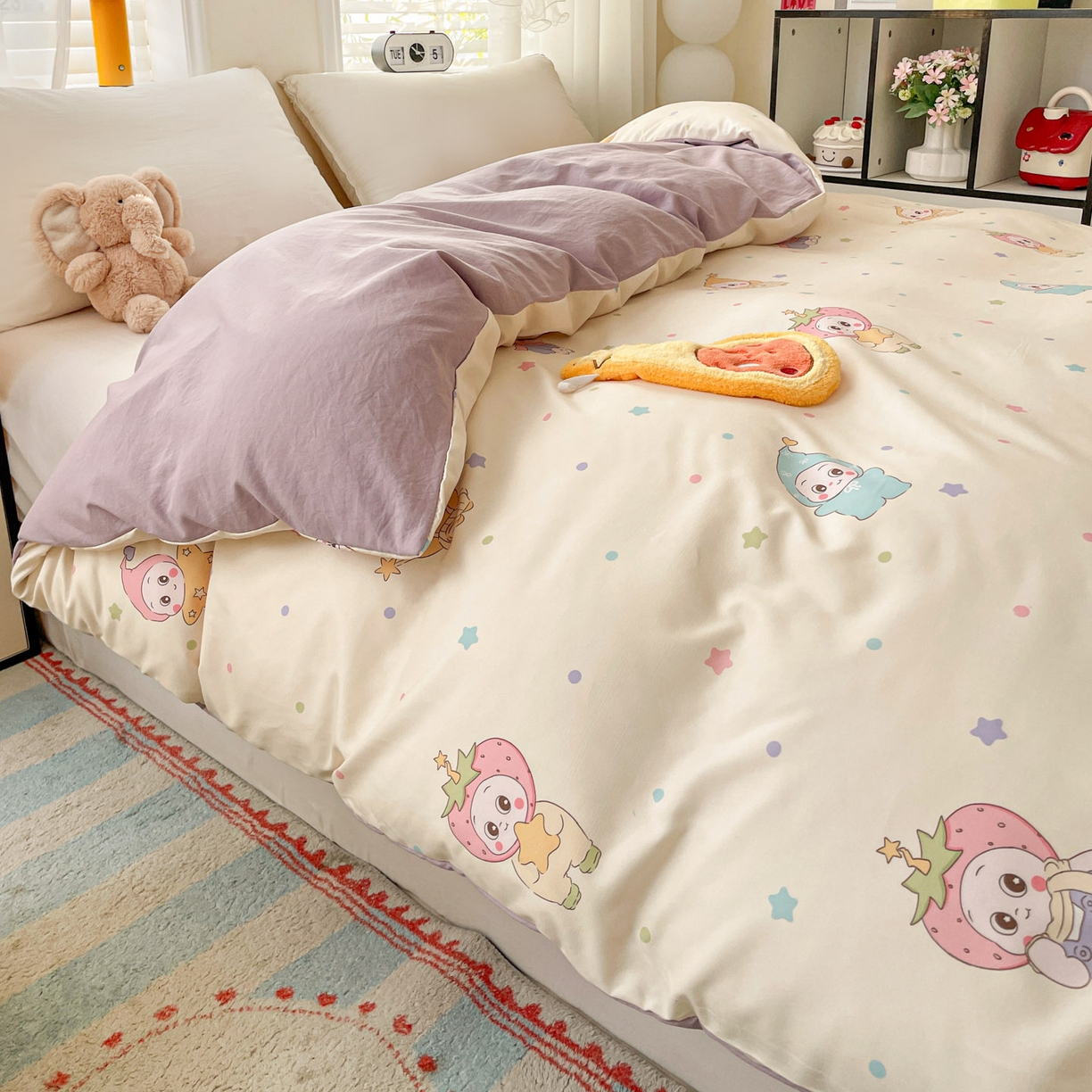 91家纺网 家纺一手货源 找家纺 纽缦家纺 2026新款A类105g仿棉四件套古法水洗棉单被套 星星