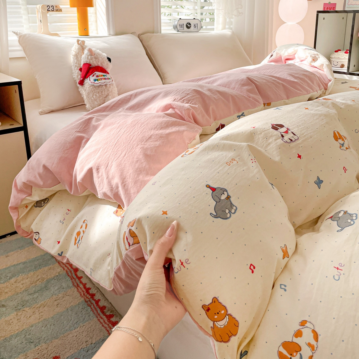 91家纺网 家纺一手货源 找家纺 纽缦家纺 2026新款A类105g仿棉四件套古法水洗棉单被套 洛奇