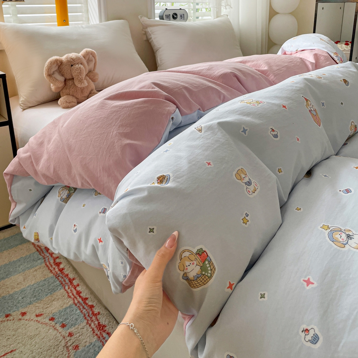 91家纺网 家纺一手货源 找家纺 纽缦家纺 2026新款A类105g仿棉四件套古法水洗棉单被套 安琪拉