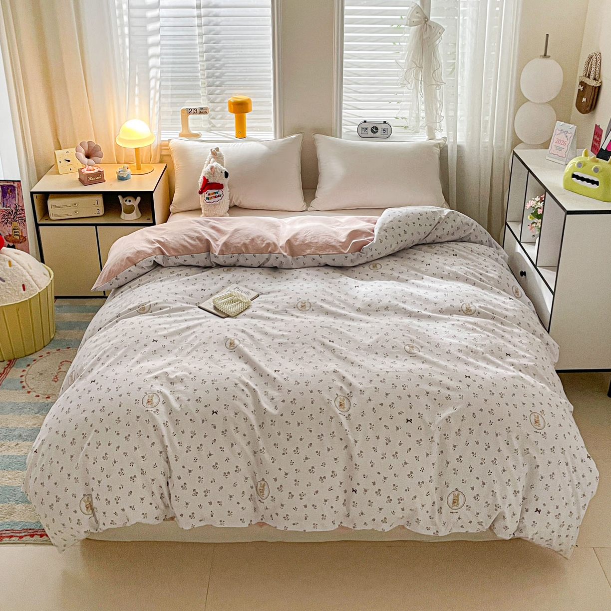 91家纺网 家纺一手货源 找家纺 纽缦家纺 2026新款A类105g仿棉四件套古法水洗棉单被套 恋空灰