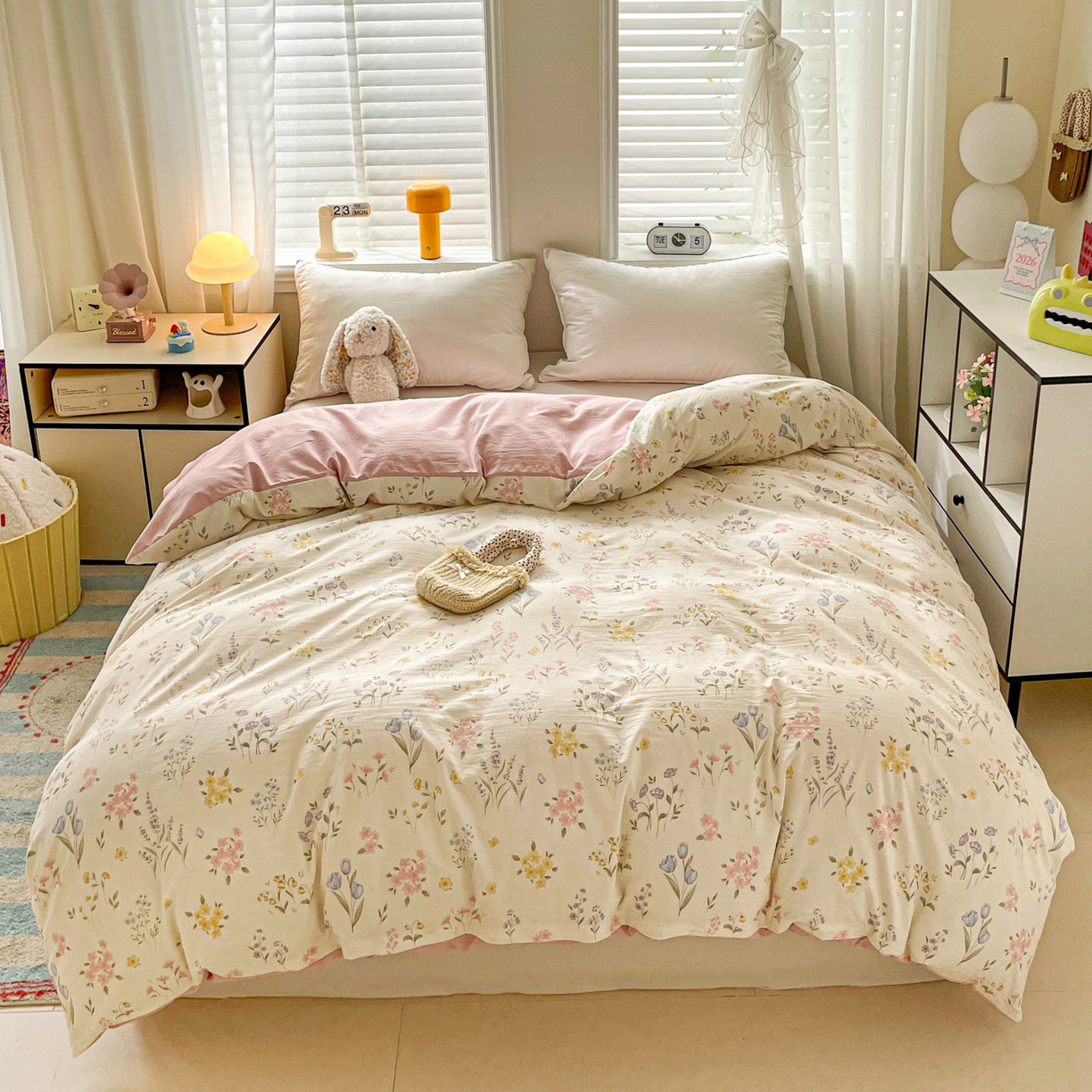 91家纺网 家纺一手货源 找家纺 纽缦家纺 2026新款A类105g仿棉四件套古法水洗棉单被套 聆风