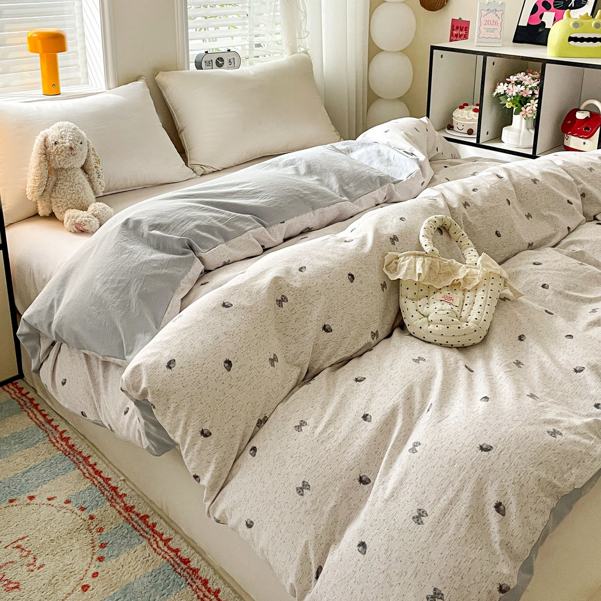 91家纺网 家纺一手货源 找家纺 纽缦家纺 2026新款A类105g仿棉四件套古法水洗棉单被套 初春灰