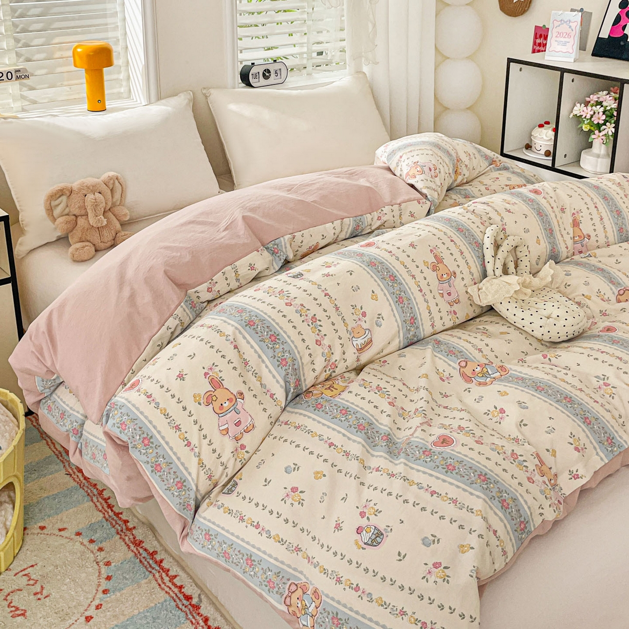 91家纺网 家纺一手货源 找家纺 纽缦家纺 2026新款A类105g仿棉四件套古法水洗棉单被套 幸运狗